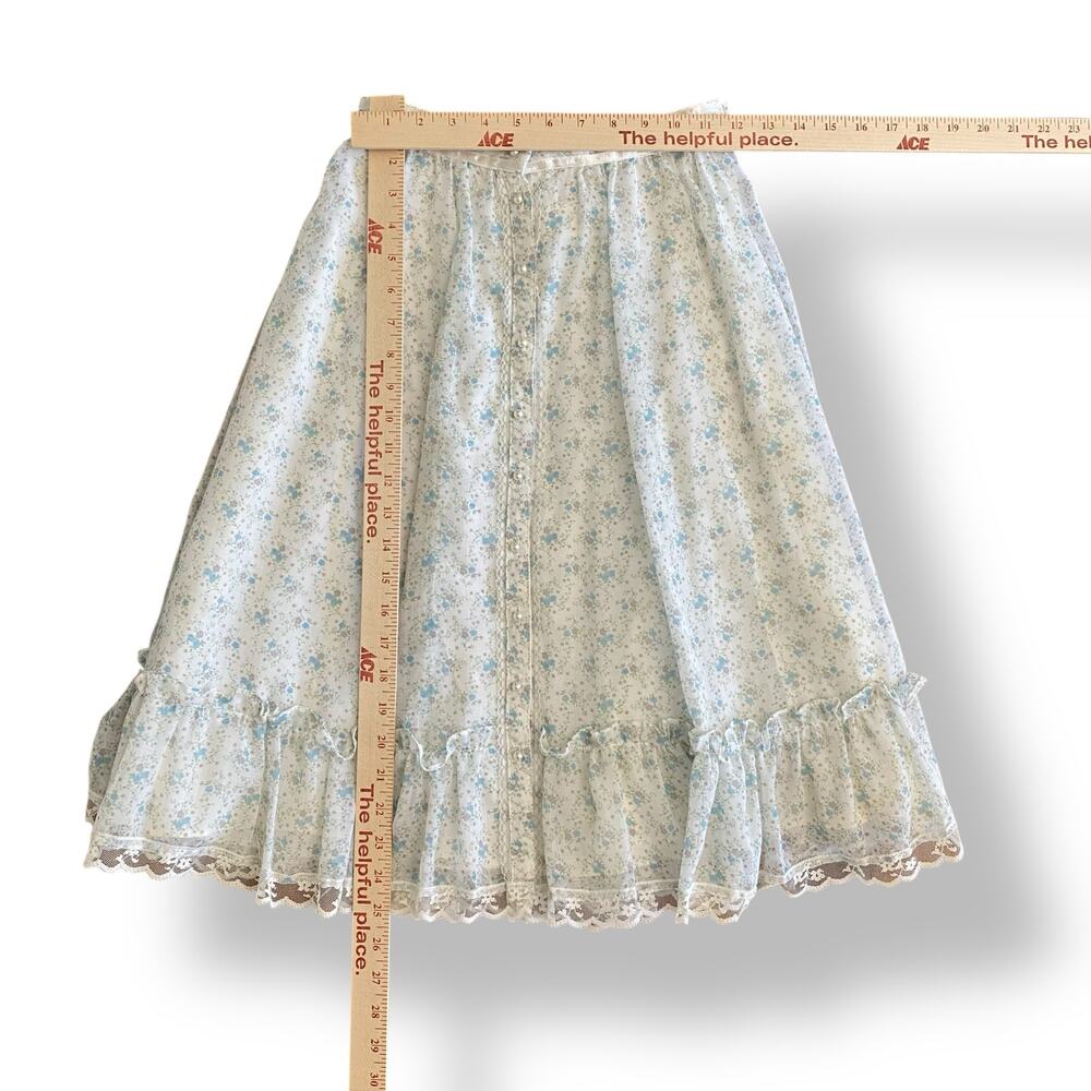 Gunne Sax Jeunes Filles Vintage 1970 Cream Blue Floral Ruffled Skirt Set Size 14 - Picture 7 of 16